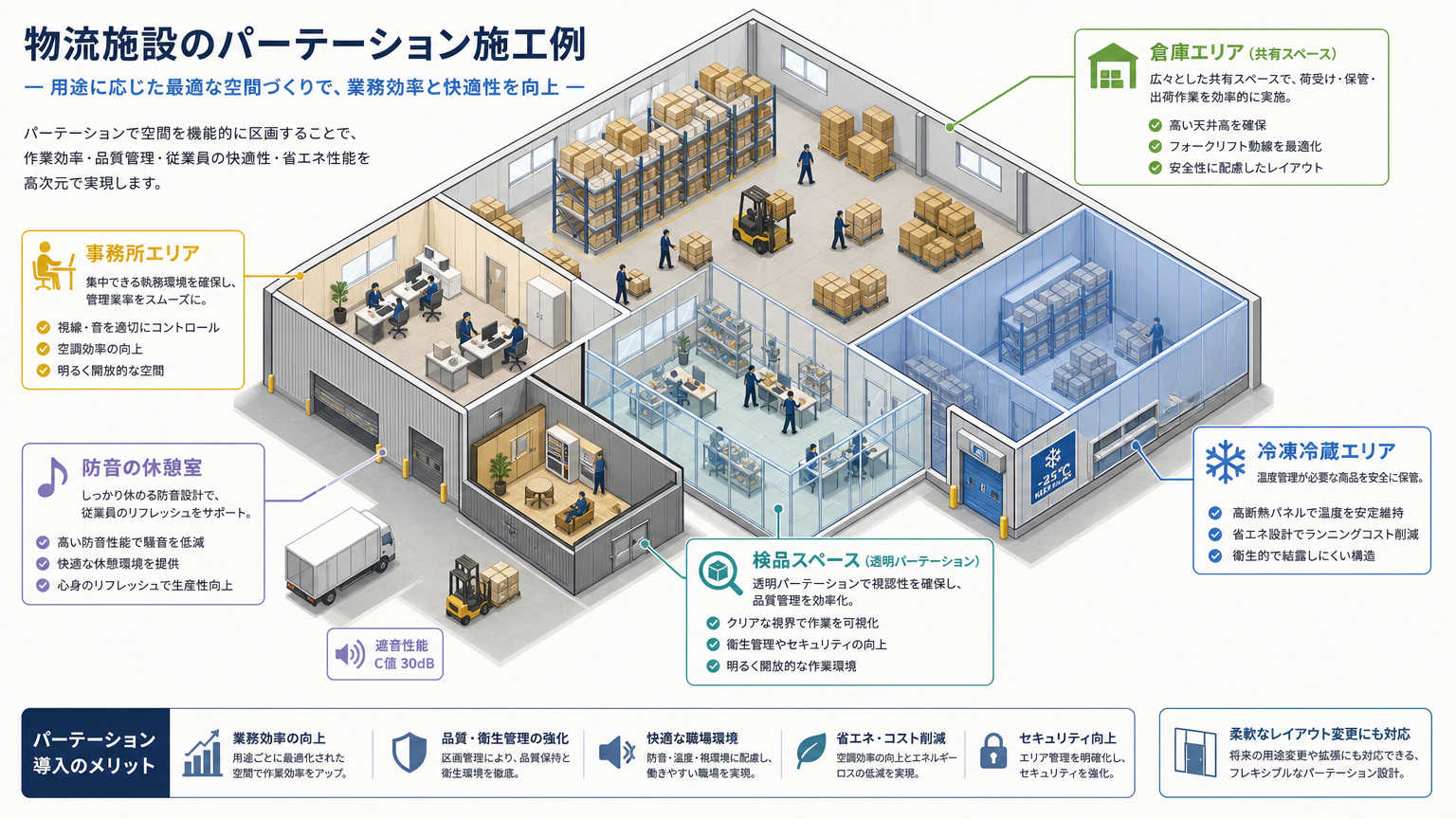 埼玉の物流拠点におけるパーテーション施工の具体例